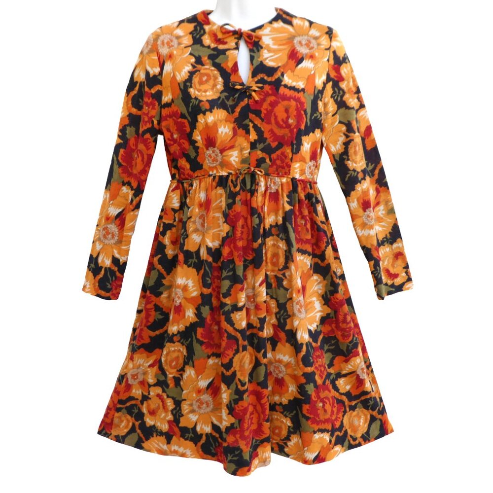 Vintage 60s Cirette California Moody Floral Dress Long Sleeve Wool Blend Autumn